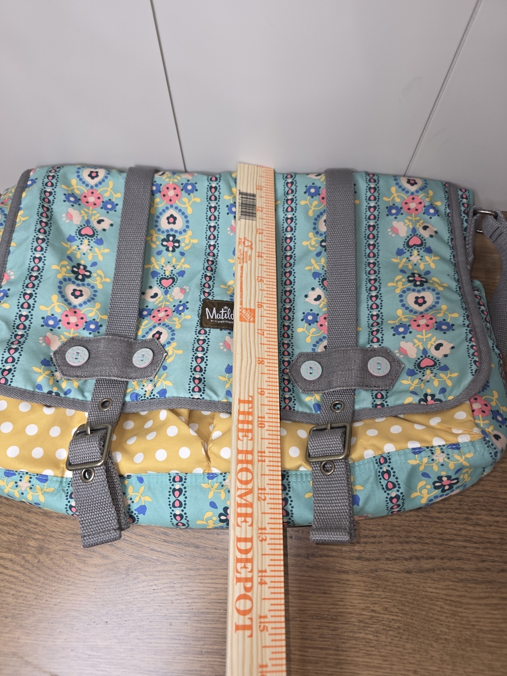Matilda Jane Teal Floral and Yellow Polka Dot Shoulder Diaper Bag. - Picture 8 of 8